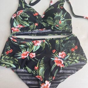 Torrid Black and Orange Floral Bikini